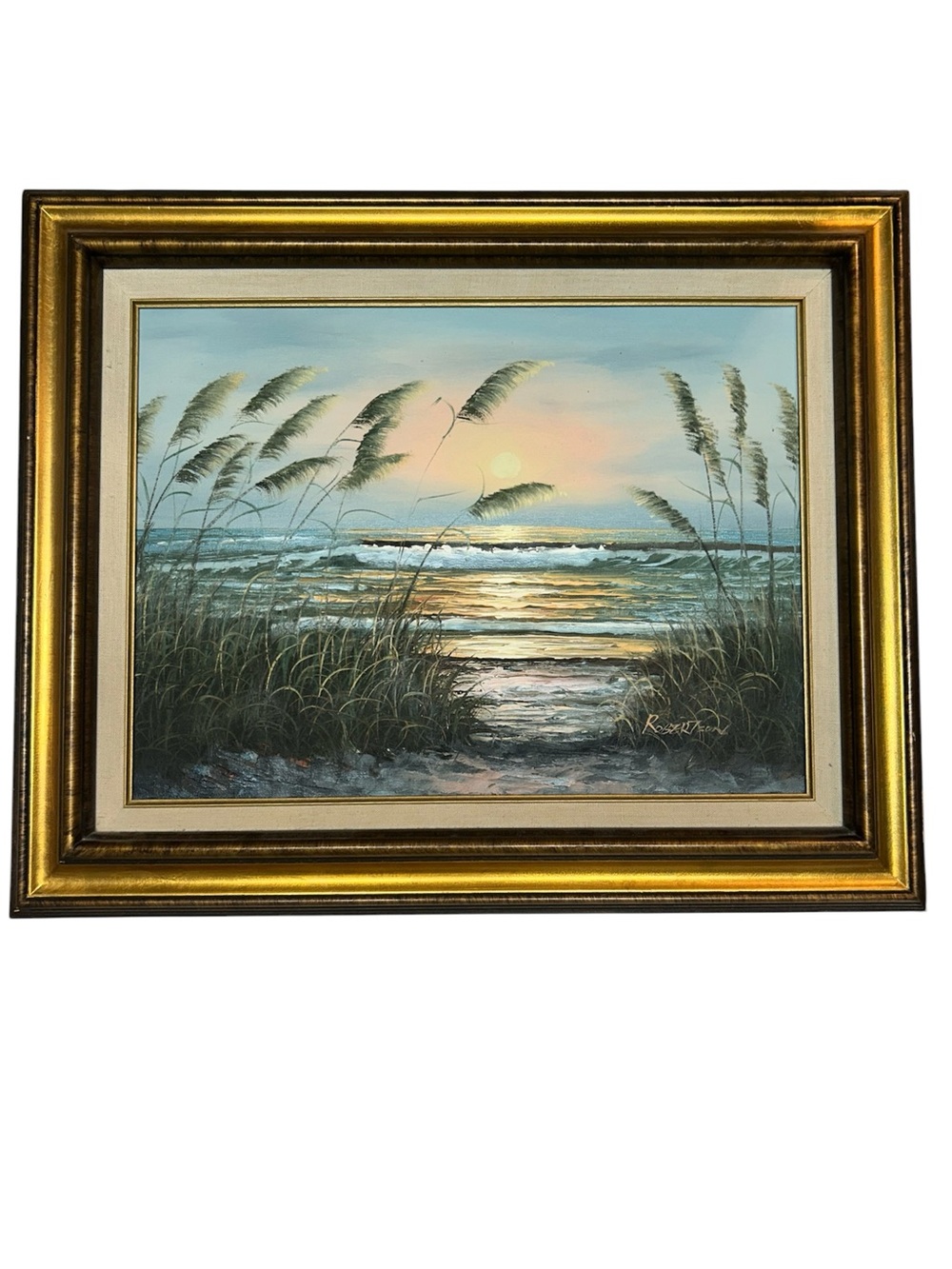 Sunset seascape oil painting on canvas original signed “Robertson”